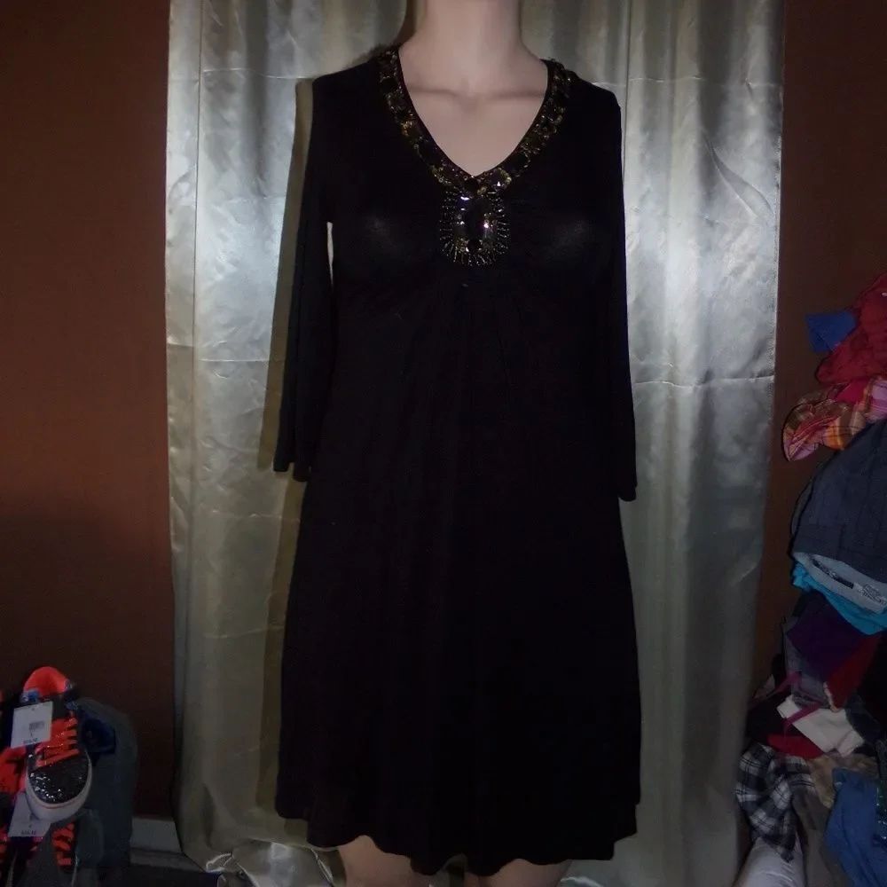 Alfani Black Sequined Collar Empire Waist Dress M